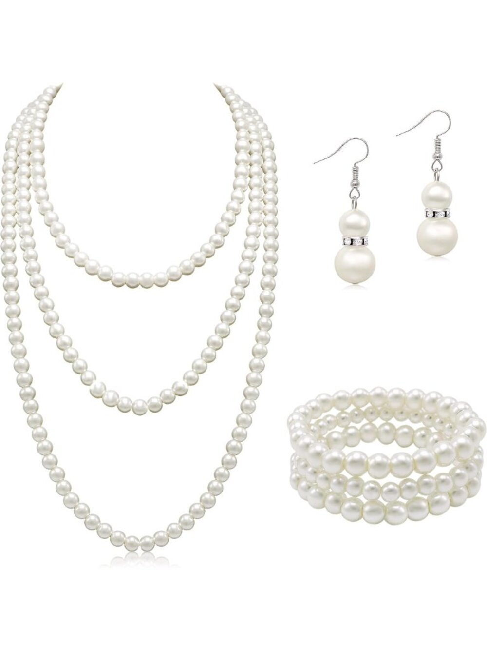 Elegant Layered Long Pearl Necklace for Women - Cream White Faux Pearl Jewelry